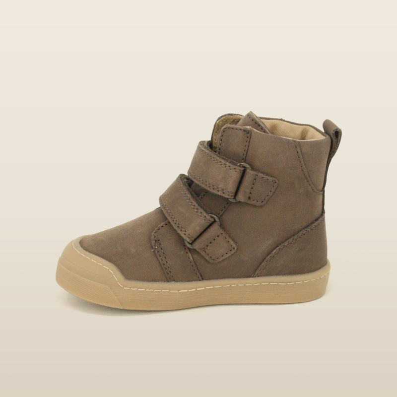 Taupe First Step boot viewed from behind