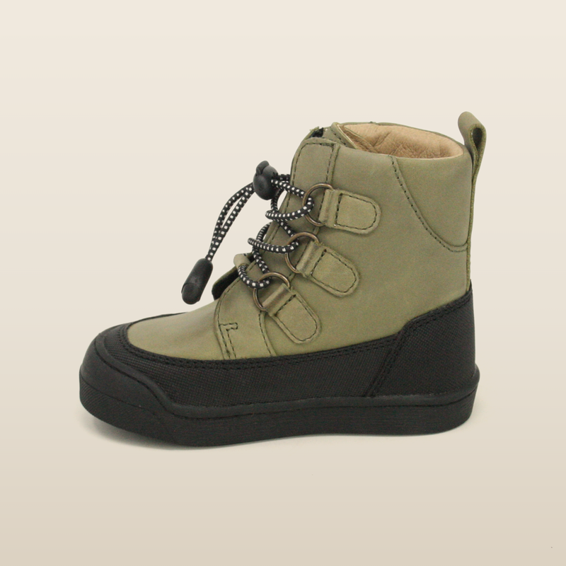 Khaki Finn boot, three-quarter view