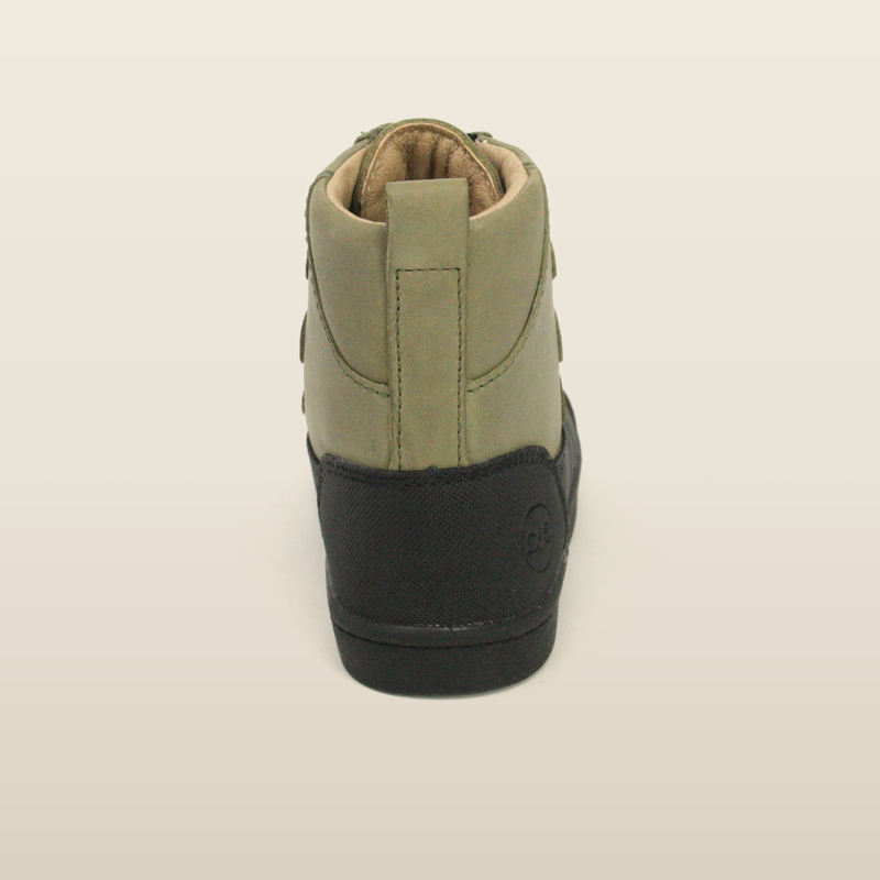 Khaki Finn boot viewed from behind