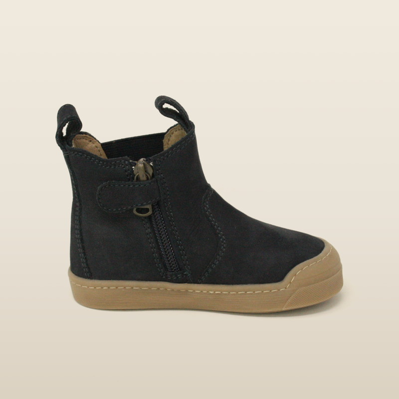 Navy winter Janne boot, inner side showing the zipper