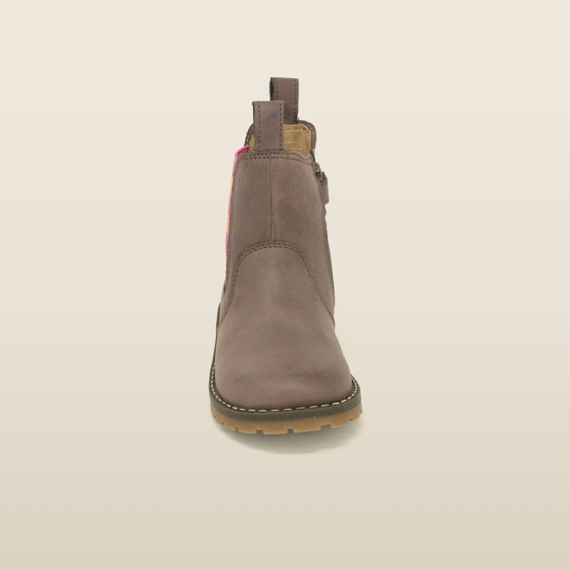 Chelsea boot pink and orange, viewed from behind