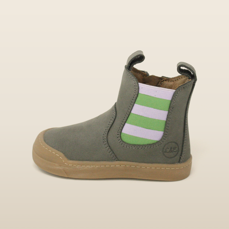 Sage Janne boot, side profile showing the striped elastic panel
